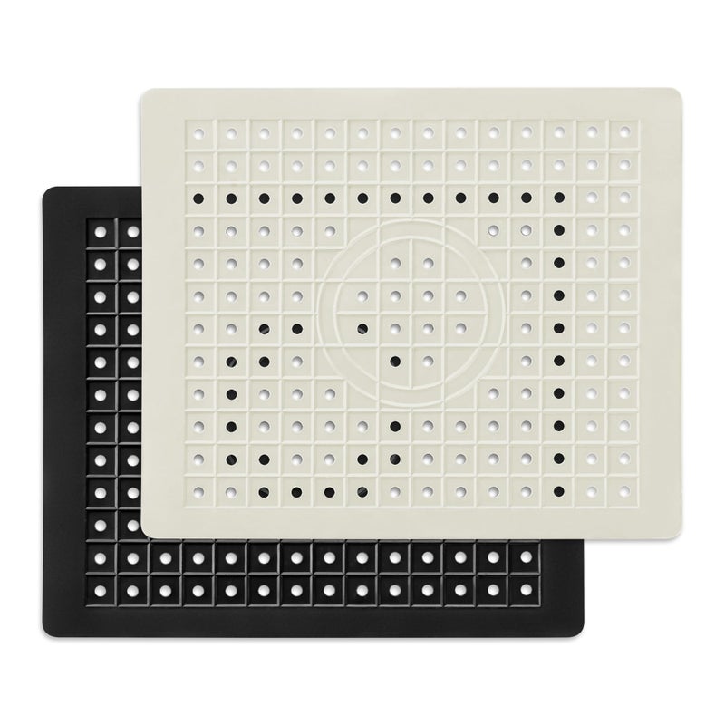 WILLKOMMEN 2 Pack Kitchen Sink Mat, 12'' x 10"" Dish Drying Mat for kitchen Counter, Durable Rubber Dish Draining Mat, Grid Sink Mat,Square Black & Cream White - Image 1