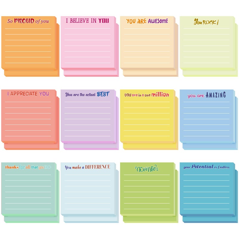 Yinder 24 Pcs Sticky Notes with Lines Cute Motivational Sticky Note Pad Sticky Notes Gifts for Women Coworkers Nurse Teacher School Office Supplies 3 x 3 Inch (Light Color Thankful) - Image 1
