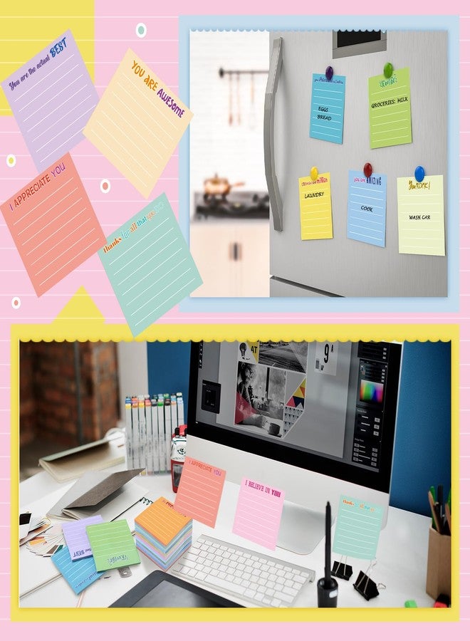 Yinder 24 Pcs Sticky Notes with Lines Cute Motivational Sticky Note Pad Sticky Notes Gifts for Women Coworkers Nurse Teacher School Office Supplies 3 x 3 Inch (Light Color Thankful) - Image 5