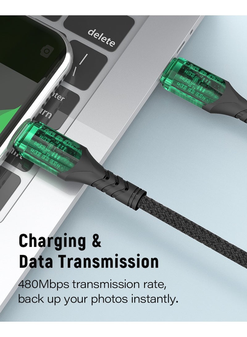 DOIT 3A Nylon Braided Charging Data Cable [Type C to Lightning, 150 cm], Fast Data sync & Charging Speed upto 480mbps, Universal Compatibility
 | See Through Design With Intelligent Display Lamp - Image 2