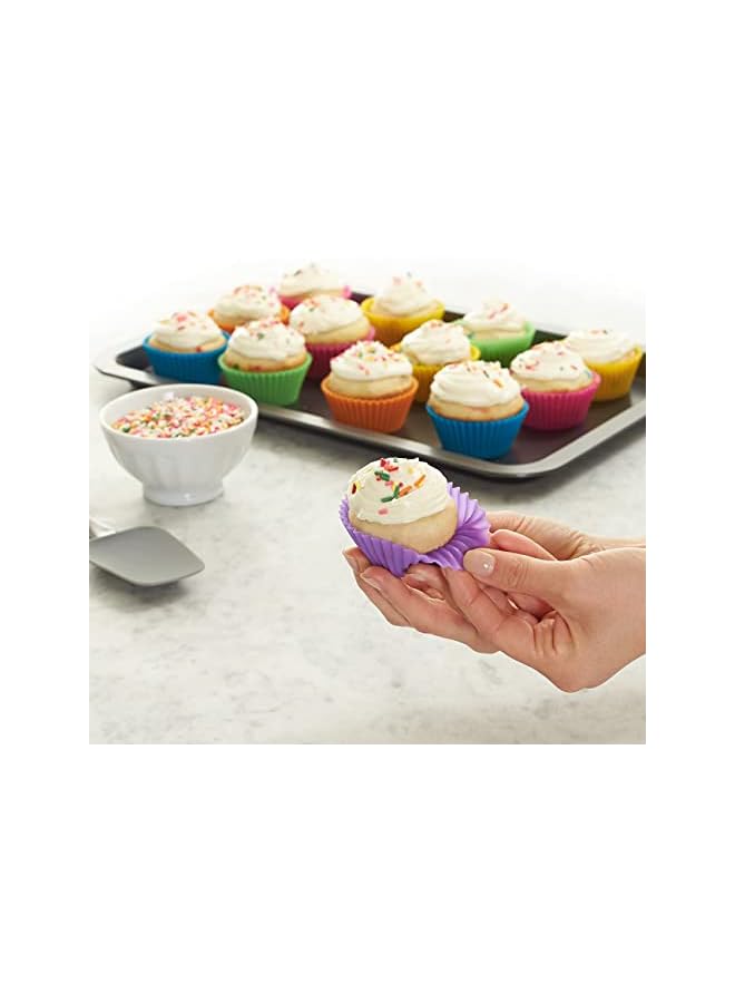 بطانات كب كيك سيليكون 12 قطعة، أكواب خبز غير لاصقة للكيك والمافن والشوكولاتة وبطانة كب كيك قالب كأس للخبز، متعدد الألوان - Image 3