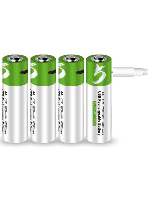 بطارية ليثيوم ايون ايه قابلة لاعادة الشحن بمنفذ USB بسعة عالية 1.5 فولت 2600 ميلي امبير في الساعة 1700 مللي في شحن سريع 1.5 ساعة 1200 دورة مع كابل من النوع سي 4 قطع الليثيوم،