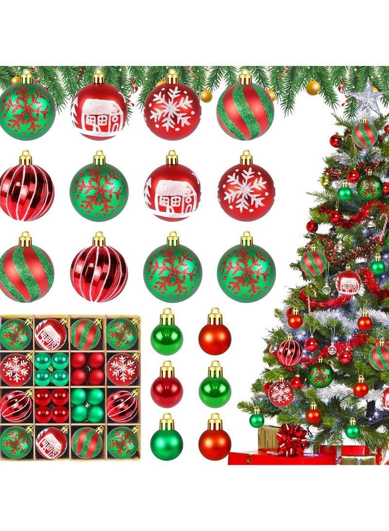 AUTOYSUR 44 Pcs Christmas Tree Balls Ornaments, Christmas Decorative Hanging Baubles for Home Party Holiday Wedding Tree Decorations (Red/Green) - Image 3