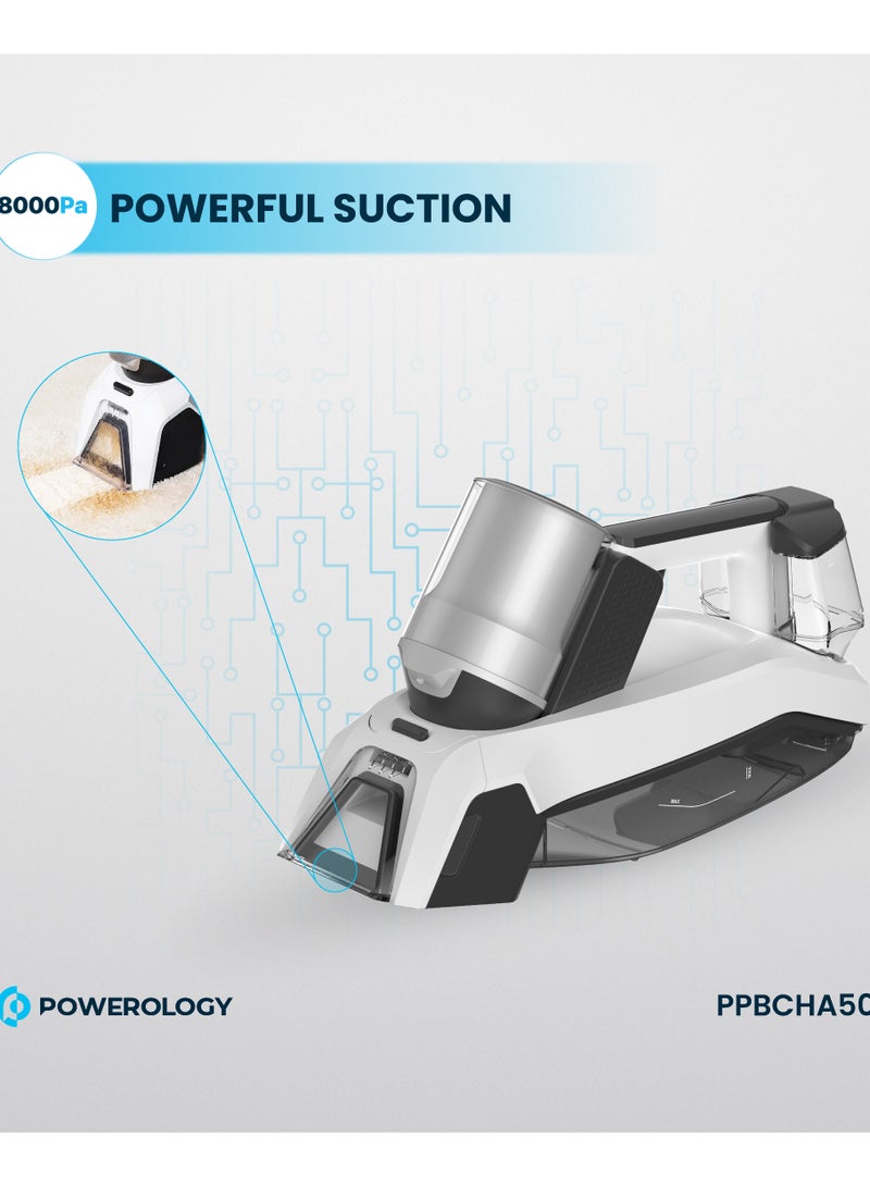 Powerology Cordless Spot Cleaner 60W with 8000Pa Suction Power/ Suction / Spray / Scrub /Upholstery and Carpet Steam Cleaner / Clean and Dirty Tank Multi-Surface Cleaning / Compact & Portable - White  - Image 5