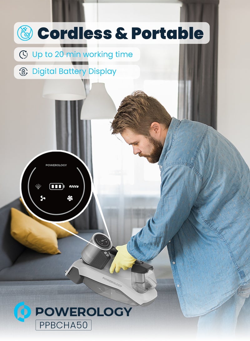 باورولوجي منظف ​​البقع اللاسلكي 60 وات بقوة شفط 8000 باسكال / شفط / رش / فرك / منظف المفروشات والسجاد / خزان التنظيف والأوساخ لتنظيف الأسطح المتعددة / صغير الحجم وقابل للحمل - أبيض - Image 3