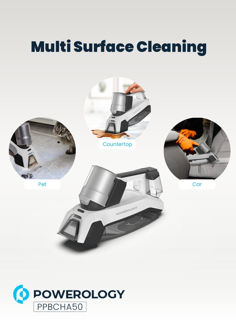 باورولوجي منظف ​​البقع اللاسلكي 60 وات بقوة شفط 8000 باسكال / شفط / رش / فرك / منظف المفروشات والسجاد / خزان التنظيف والأوساخ لتنظيف الأسطح المتعددة / صغير الحجم وقابل للحمل - أبيض - Image 5