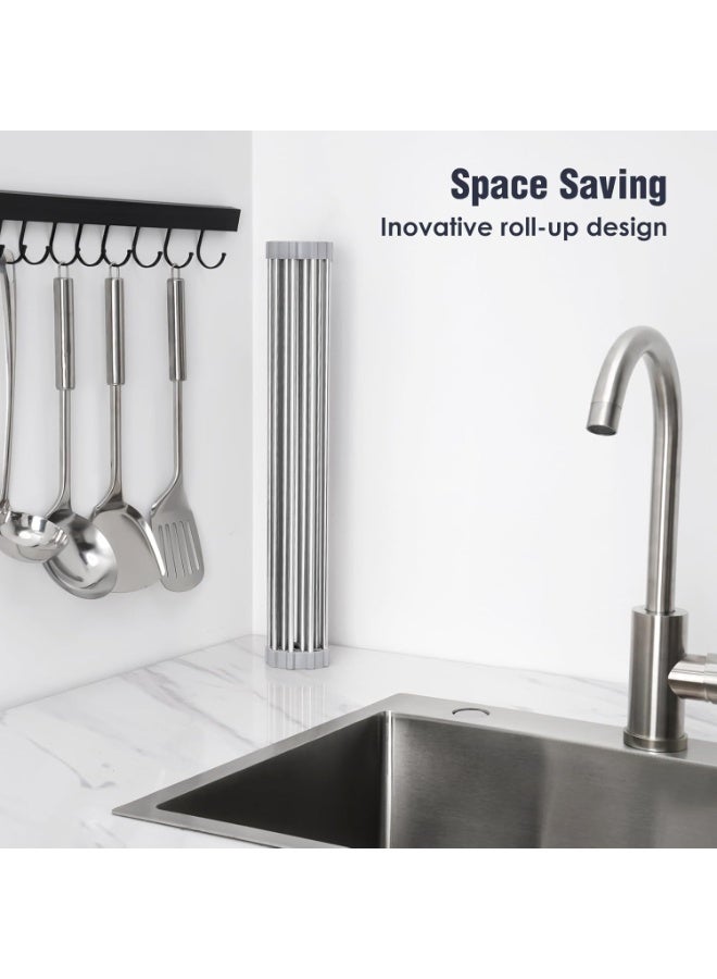Large Dish Drying Rack, Expandable Roll Up Over The Sink Dish Drying Rack, SUS304 Stainless Steel Multipurpose Kitchen Drainer Rack Up Load to 70Lb - Image 3