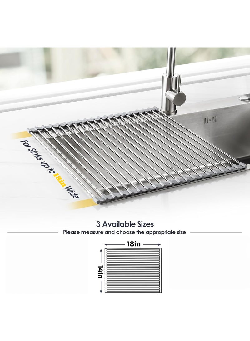 Large Dish Drying Rack, Expandable Roll Up Over The Sink Dish Drying Rack, SUS304 Stainless Steel Multipurpose Kitchen Drainer Rack Up Load to 70Lb - Image 4
