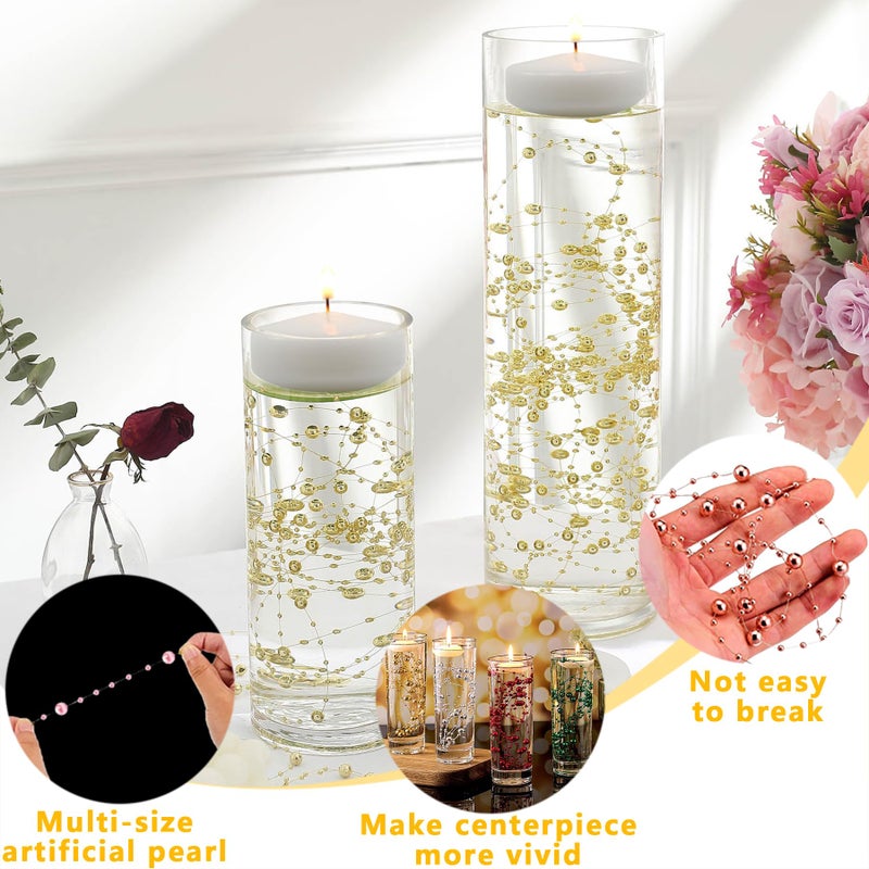 Cusmation 50 PCS Artificial Floating Beads for Centerpieces Vases, Red 8+3mm String Beads for Wedding Party Faux Pearl String for Decorating, String Pearls for Crafts Vase Filler - Image 2