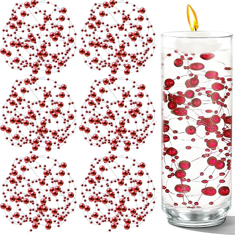 Cusmation 50 PCS Artificial Floating Beads for Centerpieces Vases, Red 8+3mm String Beads for Wedding Party Faux Pearl String for Decorating, String Pearls for Crafts Vase Filler - Image 1