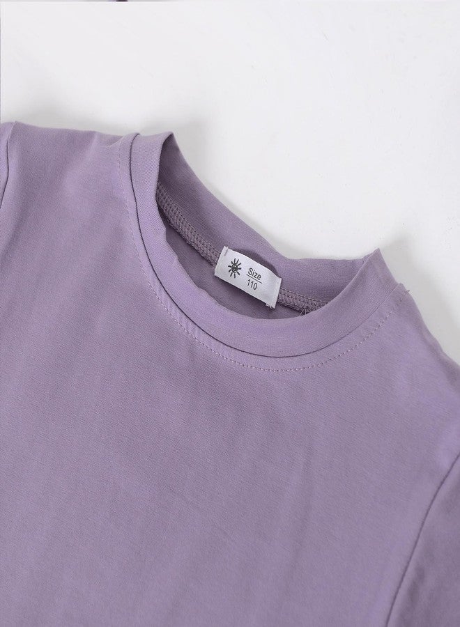 ACESTAR Toddler Baby Boys Girls Summer Clothes Set - Cotton Solid Plain Short Sleeve T-Shirt Tops + Shorts Cute Outfits Set (Purple,100/2T-3T) - Image 2