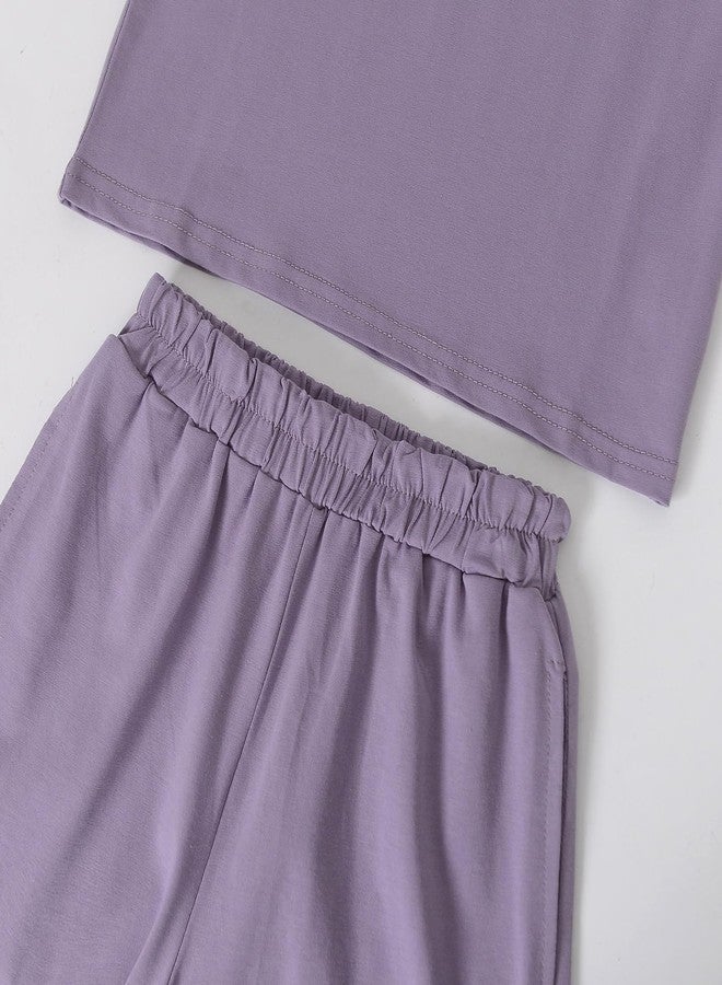 ACESTAR Toddler Baby Boys Girls Summer Clothes Set - Cotton Solid Plain Short Sleeve T-Shirt Tops + Shorts Cute Outfits Set (Purple,100/2T-3T) - Image 5