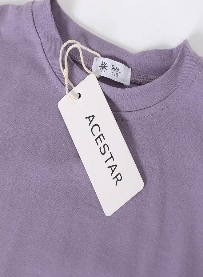 ACESTAR Toddler Baby Boys Girls Summer Clothes Set - Cotton Solid Plain Short Sleeve T-Shirt Tops + Shorts Cute Outfits Set (Purple,100/2T-3T) - Image 3