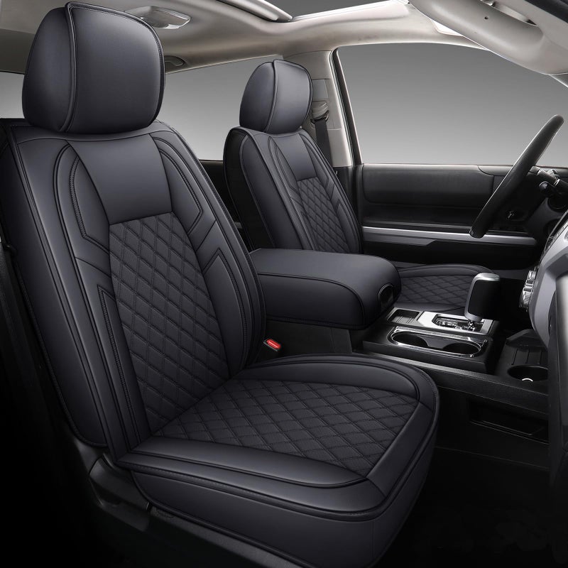 Coverado Front Seat Covers for Toyota Tundra 20072021 Leather Car Seat Covers Compatible with Crew CrewMax Extended and Double Cab Black Automotive Seat Covers for Trucks