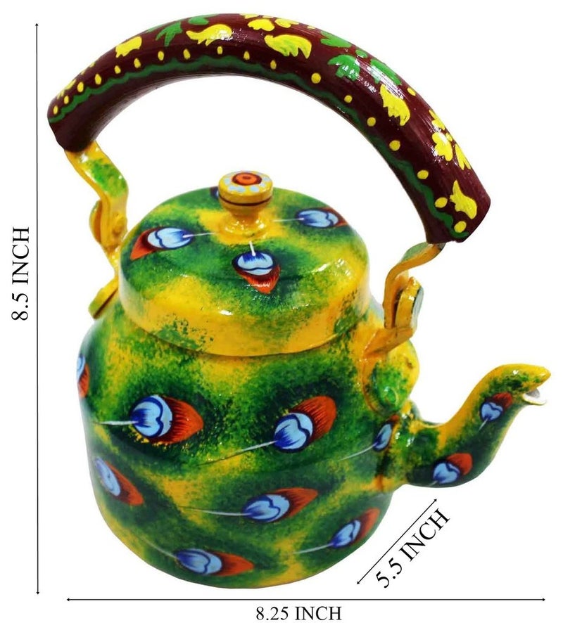 Craft Junction CraftJunction Handcrafted Traditional Aluminium Colourfull Decorative Tea Kettle(8.5 * 8.25 * 5.5 Inches/500 ML) - Image 2