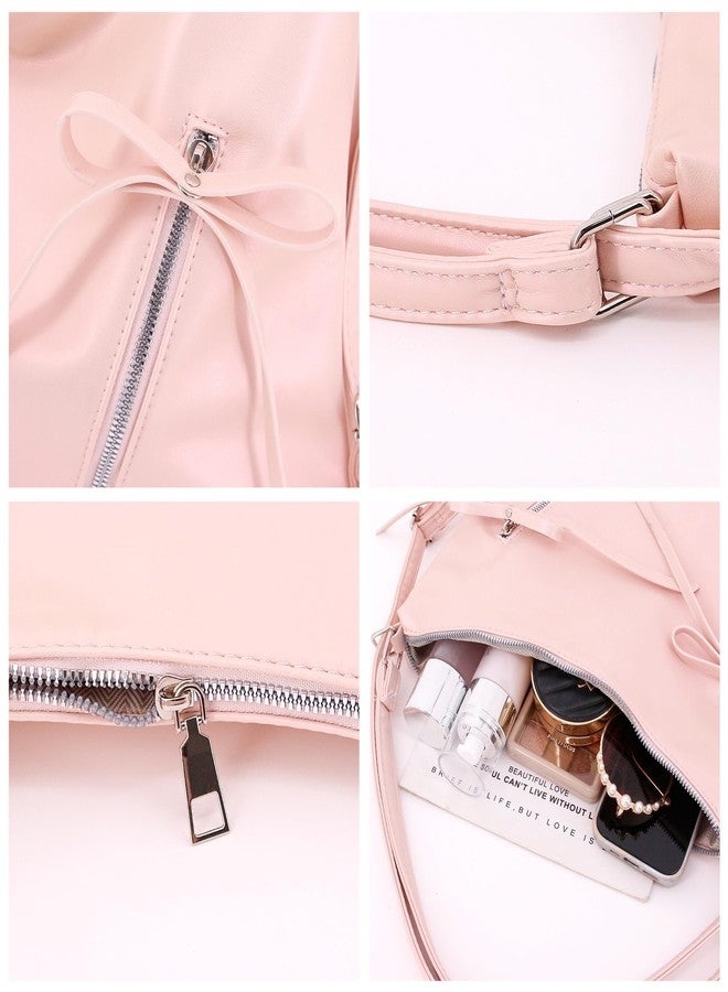 Naimo Womens Cute Bow Shoulder Bag Large Tote Handbag Hobo Bags Leather Convertible Backpack Y2K Purse - Image 5