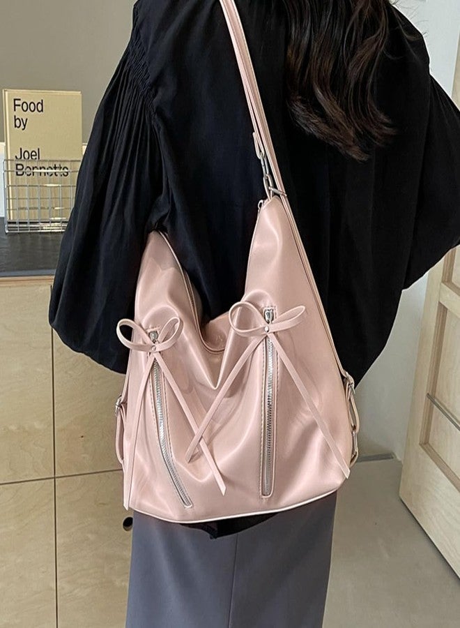 Naimo Womens Cute Bow Shoulder Bag Large Tote Handbag Hobo Bags Leather Convertible Backpack Y2K Purse - Image 2