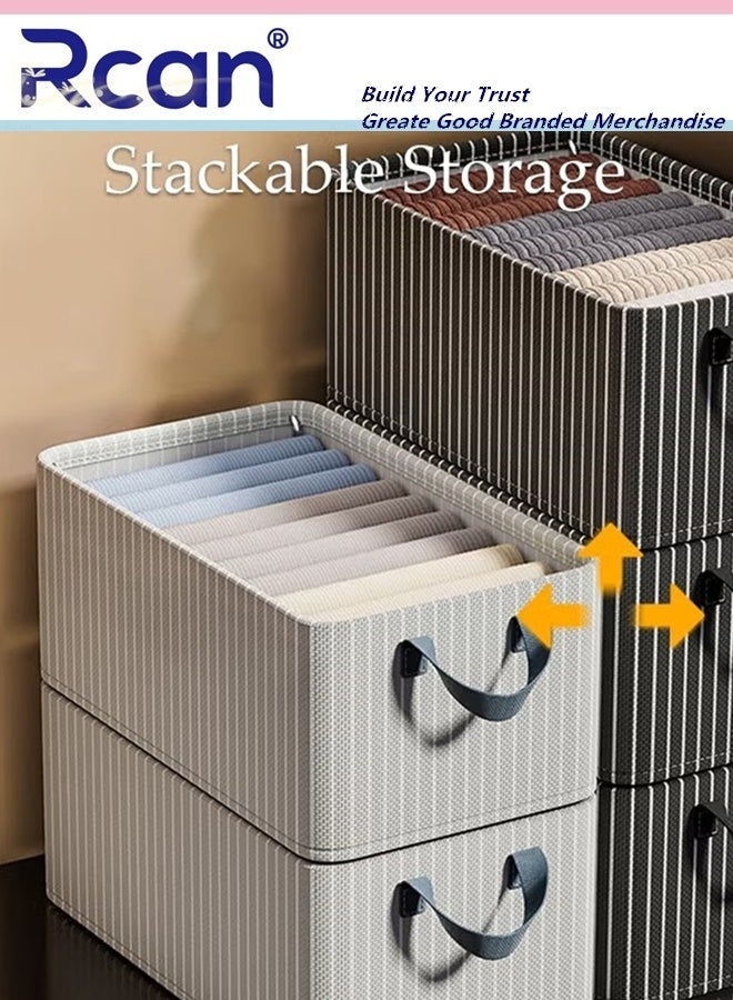 Rcan 3pcs Wardrobe Clothes Organizer Foldable Closet Storage Organizer with Steel Frame for Clothes Jeans Washable Closet Storage Boxes with Carrying Handles Cube Storage Bin for Home Bedroom Office - Image 3