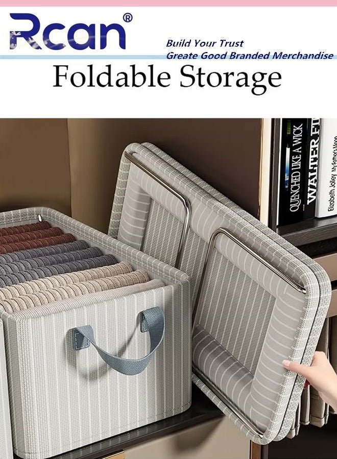 Rcan 3pcs Wardrobe Clothes Organizer Foldable Closet Storage Organizer with Steel Frame for Clothes Jeans Washable Closet Storage Boxes with Carrying Handles Cube Storage Bin for Home Bedroom Office - Image 5
