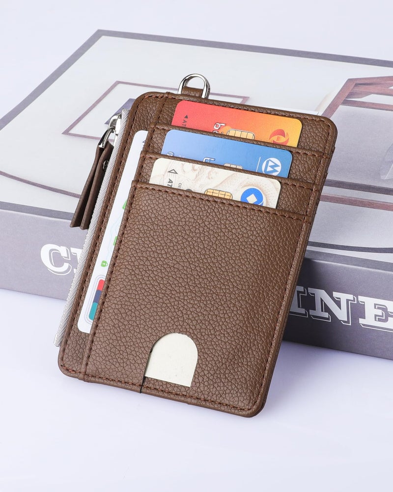 Teskyer محفظة تسكيير رفيعة لحمل البطاقات مع جيب بسحاب، مانعة لتقنية RFID، إجمالي 9 حجرات بسعة كبيرة، 3.5" × 4.7" (أكبر قليلاً من المعتاد)، جلد صناعي - بني - Image 2