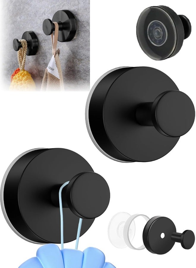 No-Drill Hooks, 2pcs Waterproof Suction Cup Hooks, Stainless Steel Vacuum Suction Cup Hooks for Shower Bathroom Kitchen Glass Door Mirror Hanging Towels, Black - Image 1