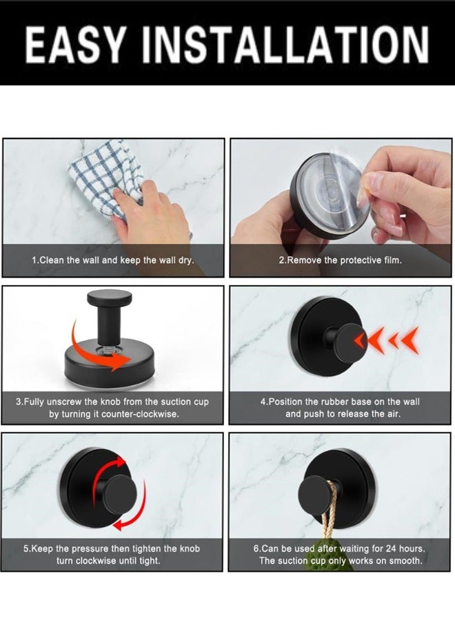 No-Drill Hooks, 2pcs Waterproof Suction Cup Hooks, Stainless Steel Vacuum Suction Cup Hooks for Shower Bathroom Kitchen Glass Door Mirror Hanging Towels, Black - Image 4