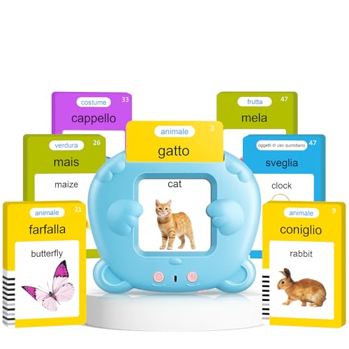 AHJ Italian English Talking Flash Cards for Toddlers Bilingual Flash Cards for Toddlers with 224 Sight Words Montessori Learning Toys Speech Therapy Sensory Preschool Education Gifts for Kids - Image 1