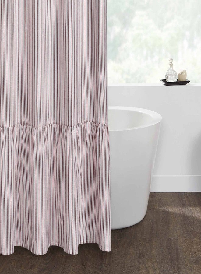 Piper Classics Timeless Ticking Red Stripe Ruffled Shower Curtain, Country Farmhouse, Christmas Bathroom Décor, 72'L x 72" W - Image 2