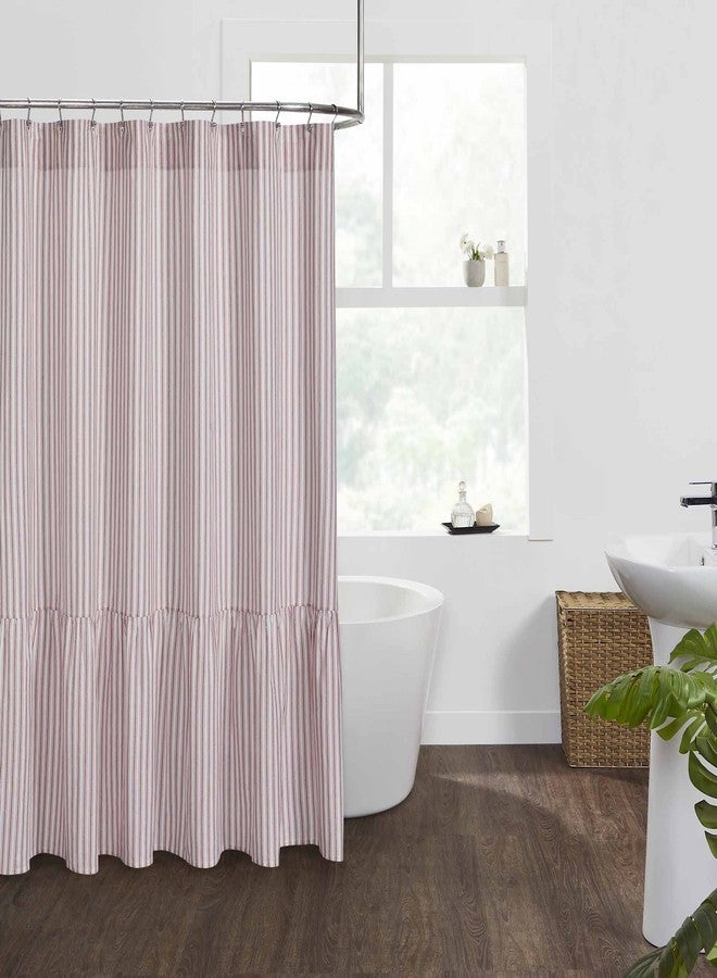 Piper Classics Timeless Ticking Red Stripe Ruffled Shower Curtain, Country Farmhouse, Christmas Bathroom Décor, 72'L x 72" W - Image 1