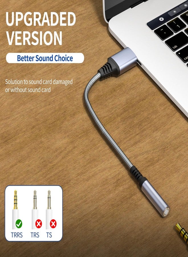 OITYEUF USB to 3.5mm Jack Audio Adapter, USB to Audio Aux Cable External Stereo Sound Card, USB to 3.5mm TRRS Female Headset for PS4/PS5/Headphone/Mac/Linux/PC Windows/Laptop/Desktops/Docking Station (Gray) - Image 2