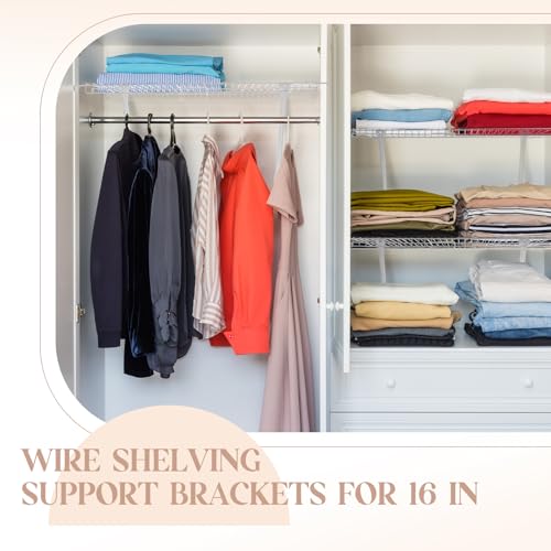 Innconee 12 Pcs Support Brackets for 16in Wide Shelving Wire Wire Shelf Brackets Closet Rod Bracket Closet Support Bracket with Anchors and Pins for Installation Wires Shelving Supports Closets - Image 5