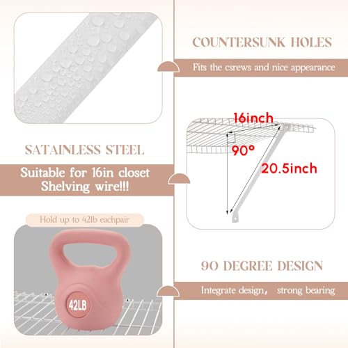 Innconee 12 Pcs Support Brackets for 16in Wide Shelving Wire Wire Shelf Brackets Closet Rod Bracket Closet Support Bracket with Anchors and Pins for Installation Wires Shelving Supports Closets - Image 3