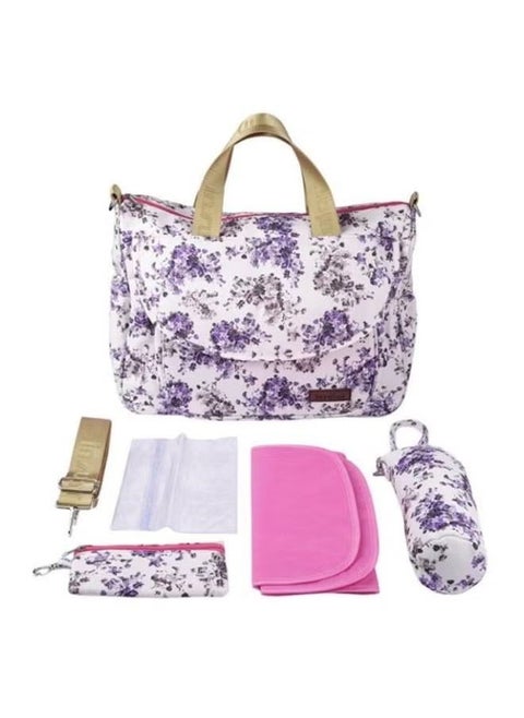 Goolsky Multifunctional Floral Print Travel Nappy Bag Simple Shape With Bottle Bag And Shoulder Strap