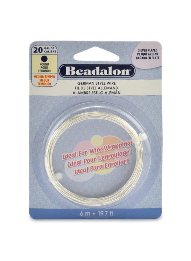 Beadalon German Style Wire for Jewelry Making, Round, Silver Plated, 20 Gauge, 19.7 ft - Image 1