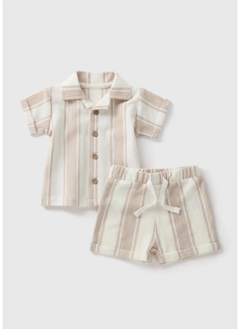 Matalan Baby Ecru Stripe Textured Shirt & Shorts Set