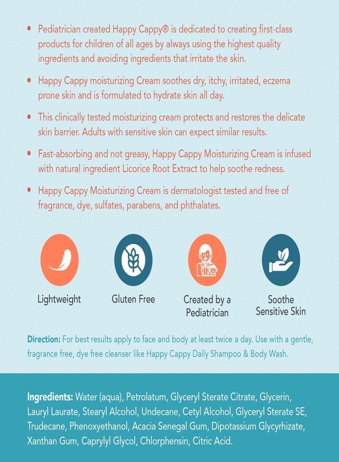 Happy Cappy كريم هابي كابي المرطب - كريم للأطفال للبشرة المعرضة للإكزيما، لوشن للبشرة الجافة للرضع، الأطفال الصغار والأطفال، تم صياغته بواسطة طبيب الأطفال، لطيف، خالي من البارابين، مضاد للحساسية، خالي من الكبريتات - 12 أونصة سائلة - Image 3