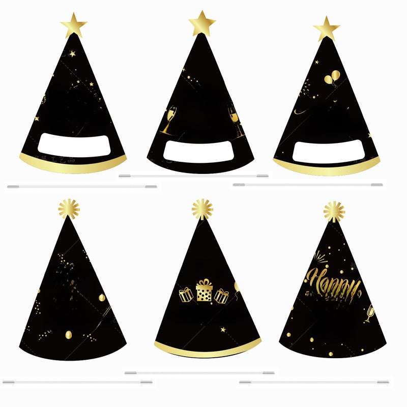 2024 New Year Black Gold Party Cone Hats for Kids 6 - Image 2