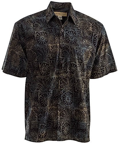 Johari West Indo Bay (XL, Black) Hawaiian Shirt for Men Short Sleeve Cotton Button Down Aloha Tropical Shirt - Image 1