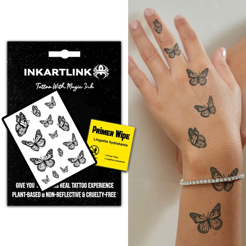 Inkartlink Semi Permanent Tattoo  Realistic Butterfly Temporary Tattoo  Suitable For Sweet Girls  Waterproof And Non-Reflective  Exquisite Packaging  Unique Design (Butterfly 1) - Image 1