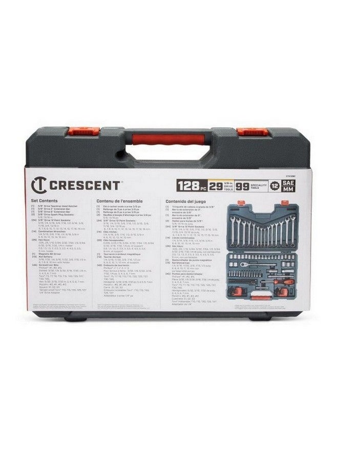 كريسنت طقم أدوات ميكانيكية قياسية/مترية 128 قطعة 12 نقطة ألوان متعددة 3/8 بوصة CTK128C - Image 4