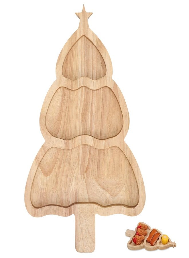 DEARMAMY Christmas Tree Serving Tray, 12" Wooden Christmas Charcuterie Board Decorative Serving Dish Platter Food Cheese Boards for Desserts Snack Fruit Veggie Appetizers Festive Plate with Handles - Image 1