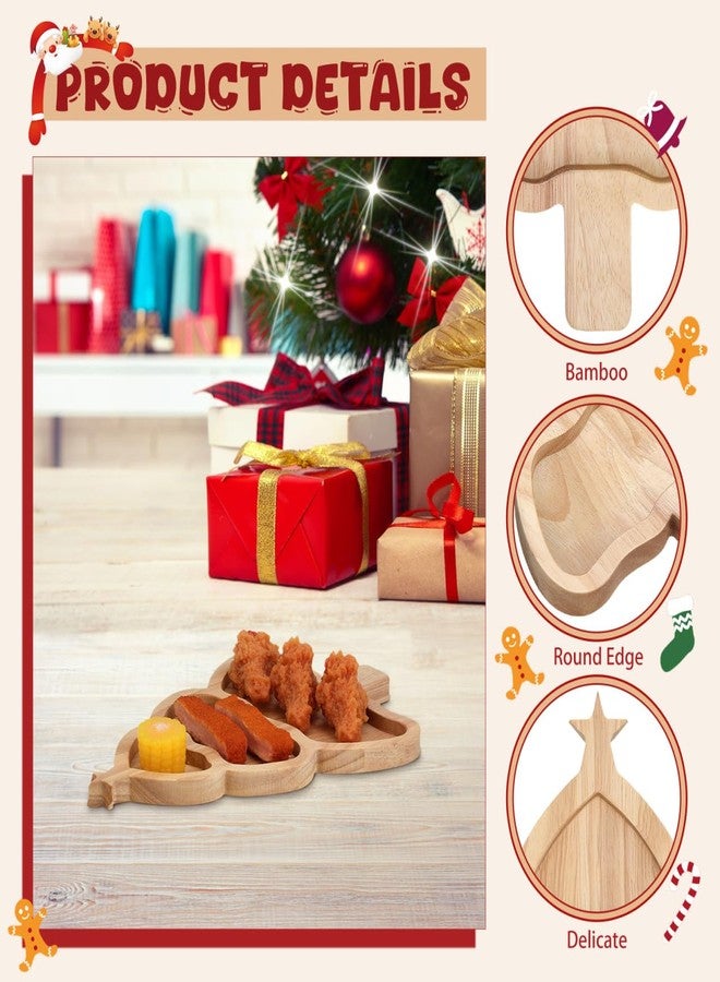 DEARMAMY Christmas Tree Serving Tray, 12" Wooden Christmas Charcuterie Board Decorative Serving Dish Platter Food Cheese Boards for Desserts Snack Fruit Veggie Appetizers Festive Plate with Handles - Image 3