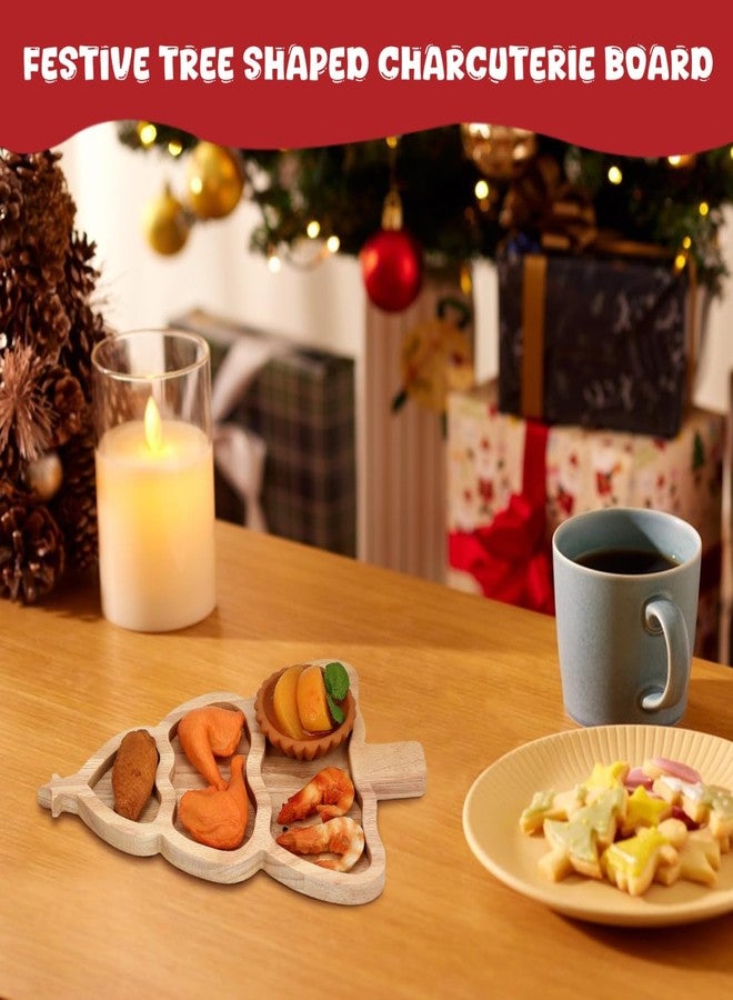 DEARMAMY Christmas Tree Serving Tray, 12" Wooden Christmas Charcuterie Board Decorative Serving Dish Platter Food Cheese Boards for Desserts Snack Fruit Veggie Appetizers Festive Plate with Handles - Image 5