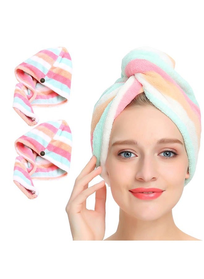 AuroTrends Microfiber Hair Towel 2Pack, Hair Towel Wrap for Women/Kids- Super Absorbent Soft Microfiber Towel for Hair, Hair Drying Towels for Long/Thick/Fine/Curly Hair (Set of 2, Rainbow) - Image 1