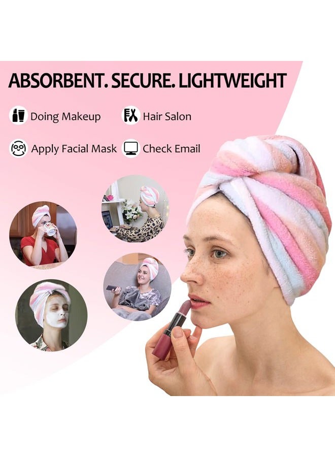 AuroTrends Microfiber Hair Towel 2Pack, Hair Towel Wrap for Women/Kids- Super Absorbent Soft Microfiber Towel for Hair, Hair Drying Towels for Long/Thick/Fine/Curly Hair (Set of 2, Rainbow) - Image 2