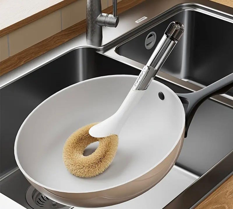 Bindex Palm Pot Brush Long Handle Kitchen Cleaning Brush Premium Dishwashing Brush Durable Kitchen Scrub Brush Pans and Pots Brush Kitchen Sink Countertop Scrub Brush Cleaning Supplies Tool