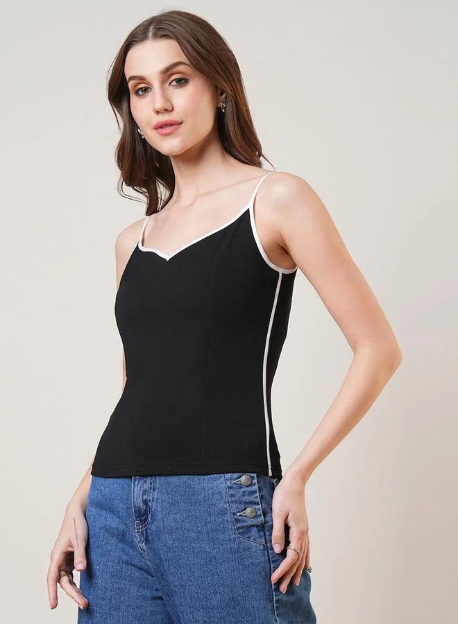 globus Women Black Sweetheart Neck Strappy Top