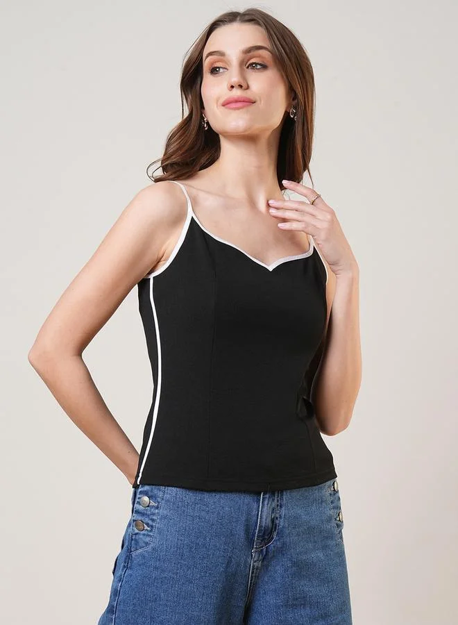 globus Women Black Sweetheart Neck Strappy Top