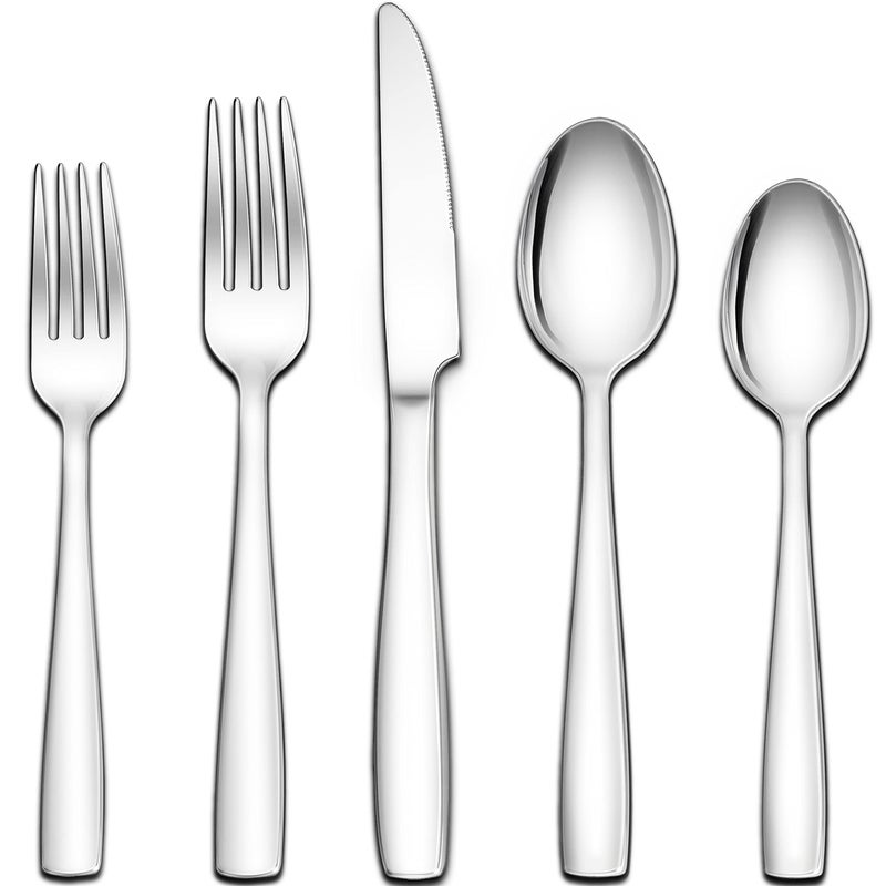 Herogo 1810 Stainless Steel Silverware Set 20Piece Fancy Flatware Cutlery Set for 4 Modern Eating Utensils Tableware for Home Restaurant Wedding Mirror Polished Dishwasher Safe
