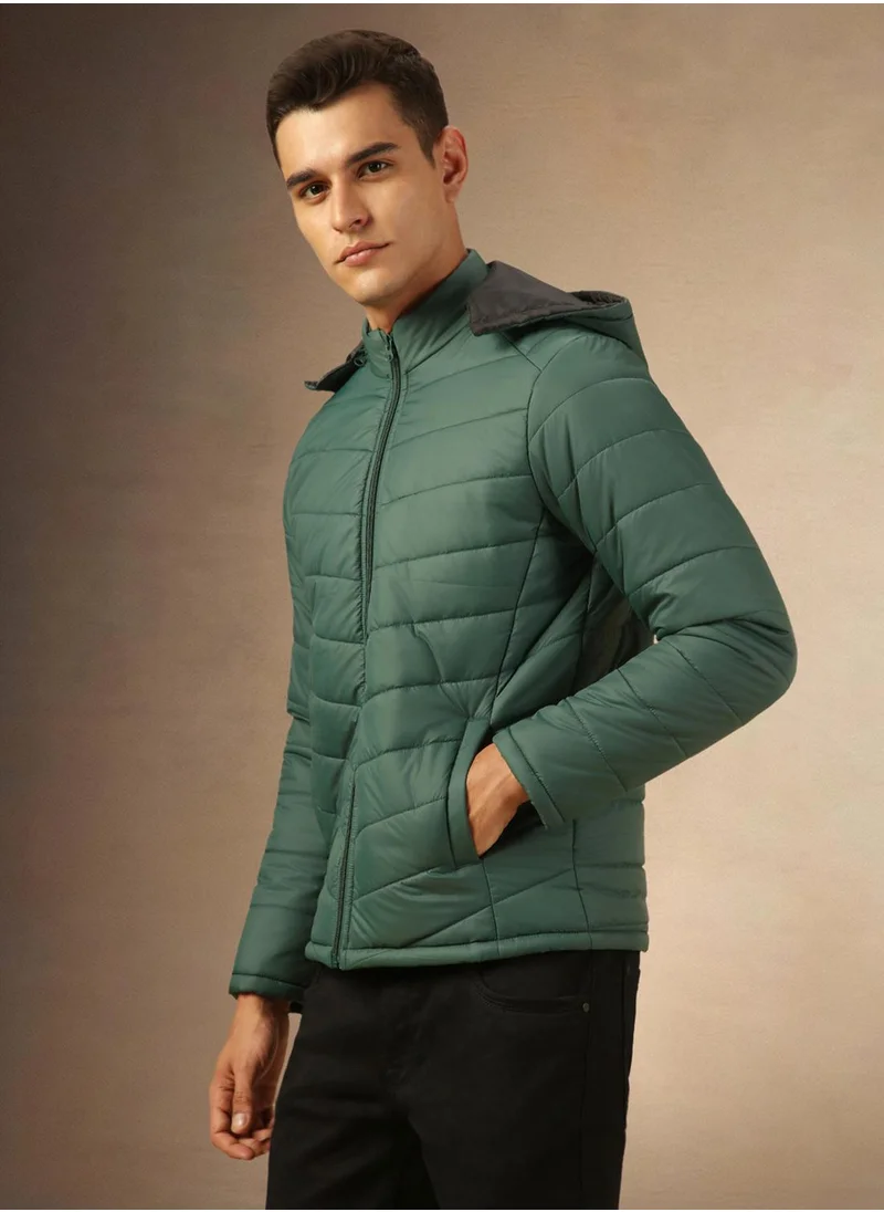 دينيس لينغو Men's Green 100% Polyester Solid Regular Fit Jacket